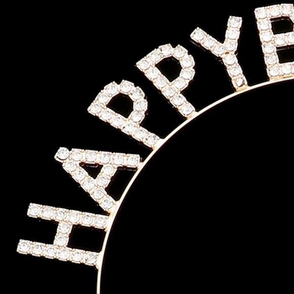 Gold HAPPY BIRTHDAY Rhinestone Crystal Headband Statement Accessory - Picture 2 of 2